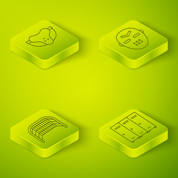 2.5D曲棍球面具、冰球球门、更衣室和运动护裆图标矢量集图片下载