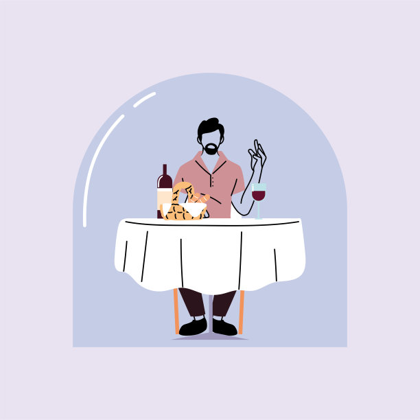 在餐厅保持社交距离，男人在餐桌上吃饭，保护和预防冠状病毒或COVID-19图片下载