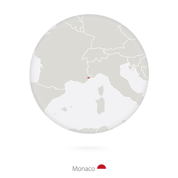 摩纳哥地图和圆圈内的国旗。图片下载