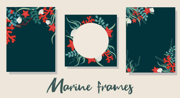 在海洋风格的向量框架的集合。社交媒体模板的收集，邀请，小册子，在海洋旅行的主题传单。图片下载