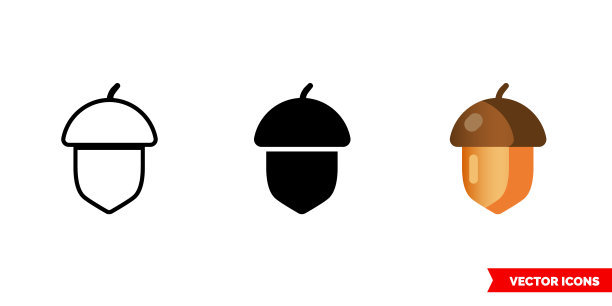 3种类型的橡子图标。孤立向量符号符号图片下载