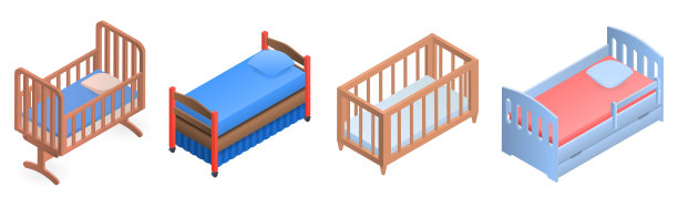 婴儿床图标设置，等距样式图片下载