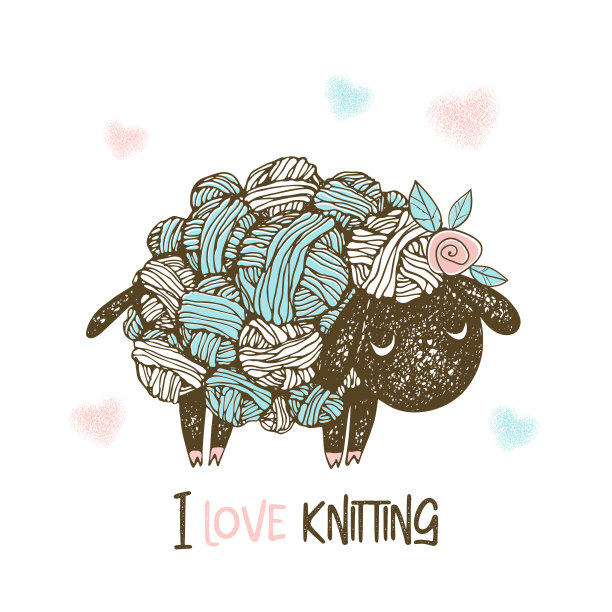 用一缕缕纱线做成的可爱的小羊羔。向量图片下载