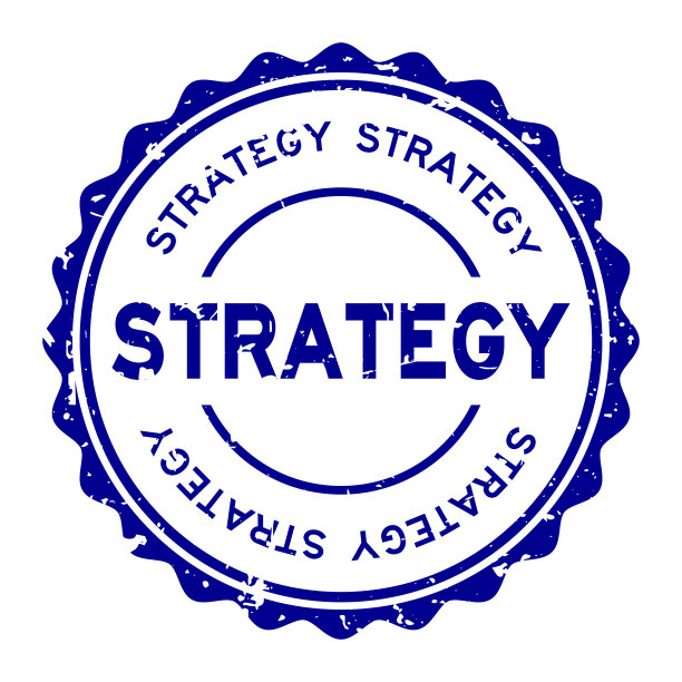 Grunge蓝色策略字圆形橡皮印章印章上的白色背景图片下载