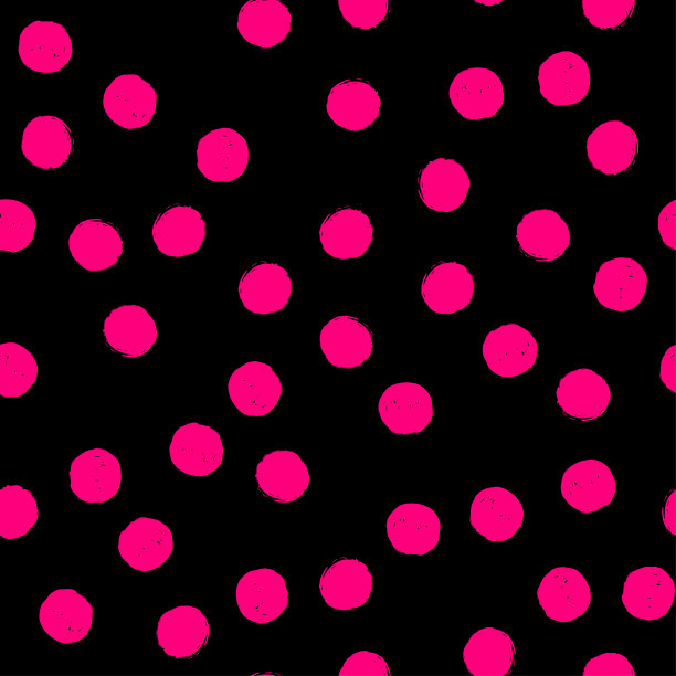 洋红色圆点无缝图案上的黑色背景。矢量设计的纺织品，背景，衣服，包装纸，网站和墙纸。时尚插画无缝图案。图片下载