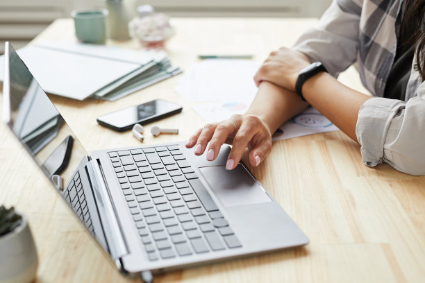 一个在家里使用笔记本电脑的陌生女人图片下载