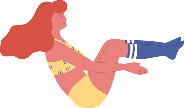 红头发的女人穿着及膝短袜正在做船的姿势图片下载