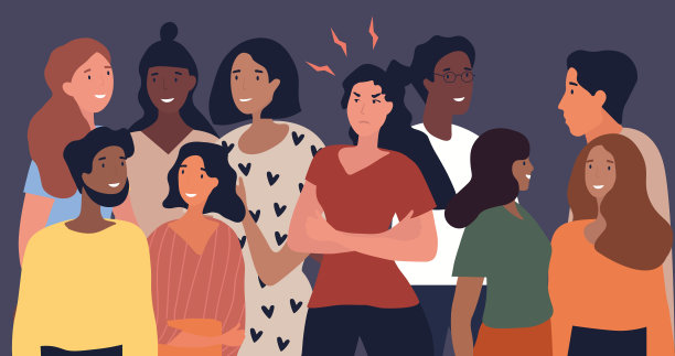 一个愤怒的女人站在一群不同的人中间图片下载