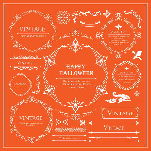 万圣节框架材料，十月，古董装饰，复古图案，植物常春藤图片下载