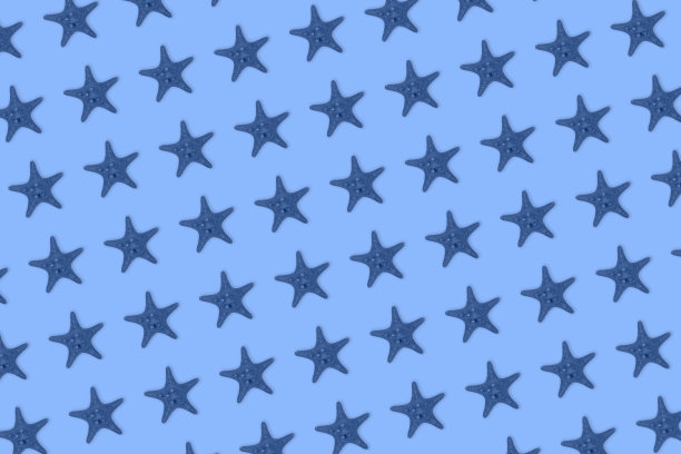 干色调在蓝色背景上的蓝色海星鱼图案。图片下载