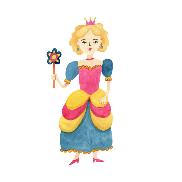 漂亮的女孩公主水彩画。图片下载