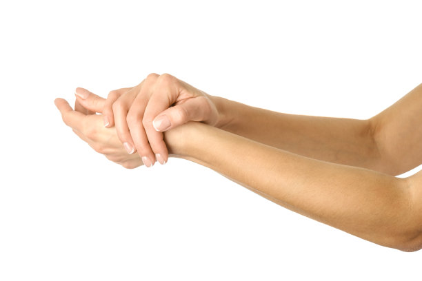 女人的手与法国美甲手势孤立在白色背景图片下载