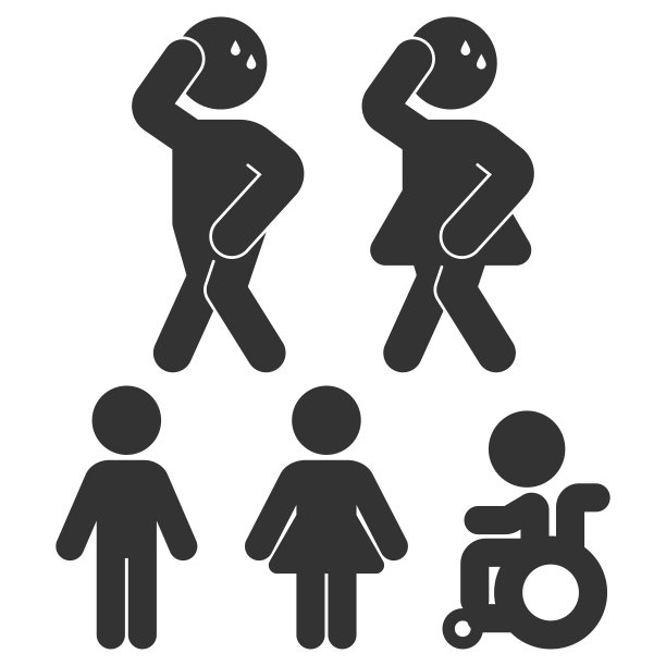 有趣的厕所标志向量黑色剪影设置孤立的白色背景。图片下载