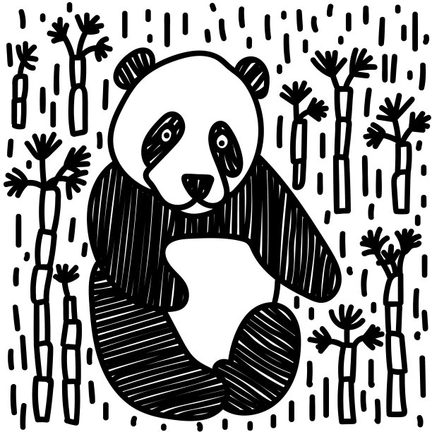 黑白相间的动物。手绘可爱的熊猫孤立在白色的背景。图片下载