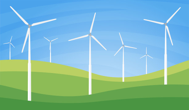 夏季绿地上的风力发电机。农村景观。图片下载