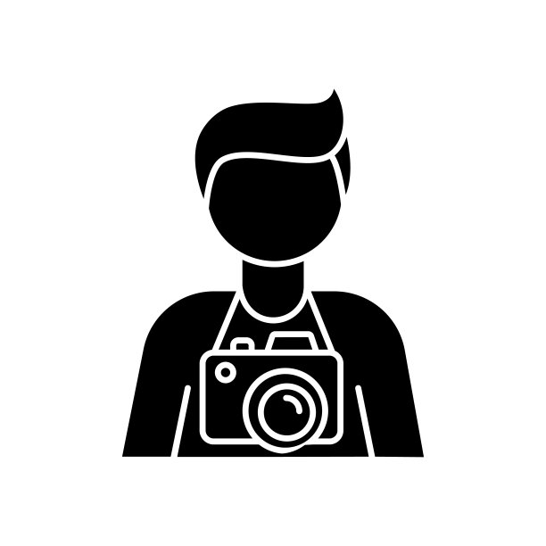 自由摄影师，操作者黑色符号图标。摄影记者、狗仔队、摄影师。摄影工作室的员工。摄影艺术。白色空间上的剪影符号。向量孤立的插图图片下载
