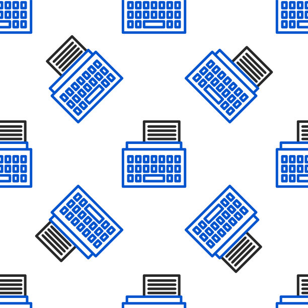 线复古打字机和纸张图标隔离无缝模式的白色背景。色彩斑斓的轮廓的概念。向量图片下载