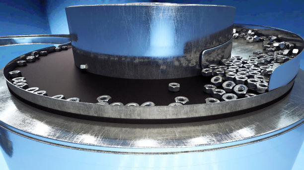 生产螺母、螺丝的过程。工业的概念。工厂设备和机器。钢铁。3 d渲染。图片下载