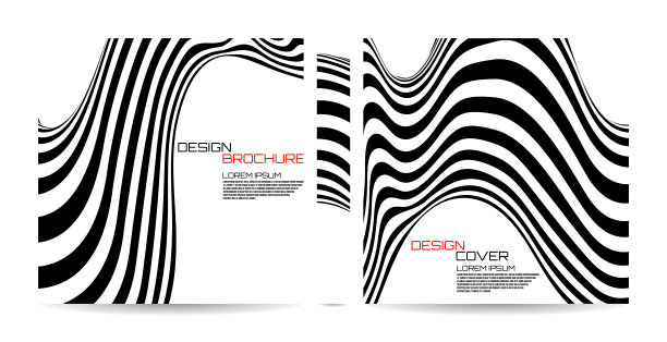 宣传册模板波浪与黑白条纹，未来主义的线条。杂志、海报、书籍、演示文稿、广告。摘要向量背景。文字的封面设计图片下载