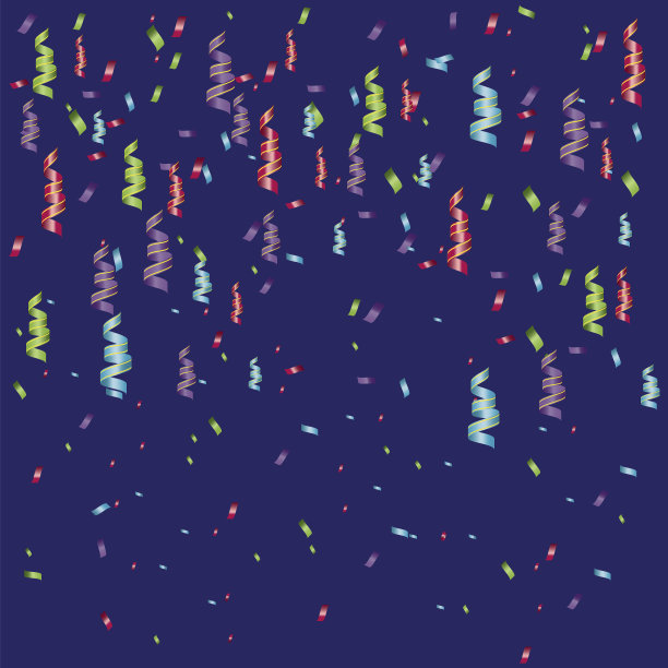蓝色背景上的糖果和丝带。平的蛇形装饰。矢量图像的狂欢节圣诞背景。股票的照片。图片下载