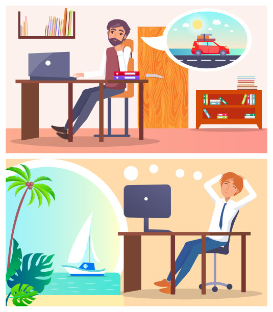 办公室职员梦想旅行或公路旅行图片下载