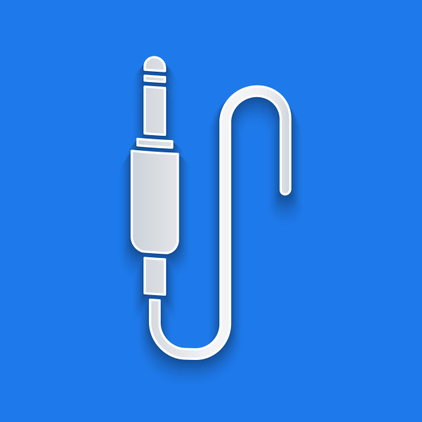 剪纸音频插孔图标孤立在蓝色背景。用于连接音响设备的音频电缆。插线。乐器。纸艺术风格。矢量图图片下载