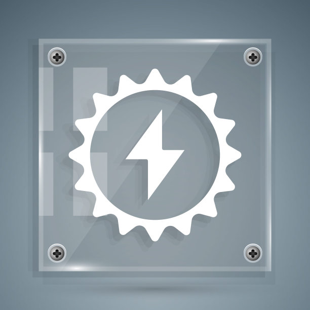 白色太阳能面板图标孤立在灰色背景。太阳与闪电的象征。方形玻璃面板。矢量图图片下载
