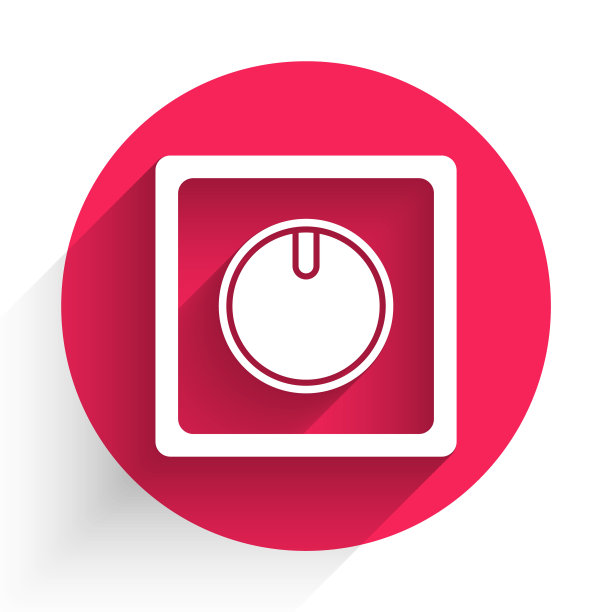 白色电灯开关图标与长阴影隔离。开和关图标。调光开关标志。节能理念。红色圆圈按钮。矢量图图片下载