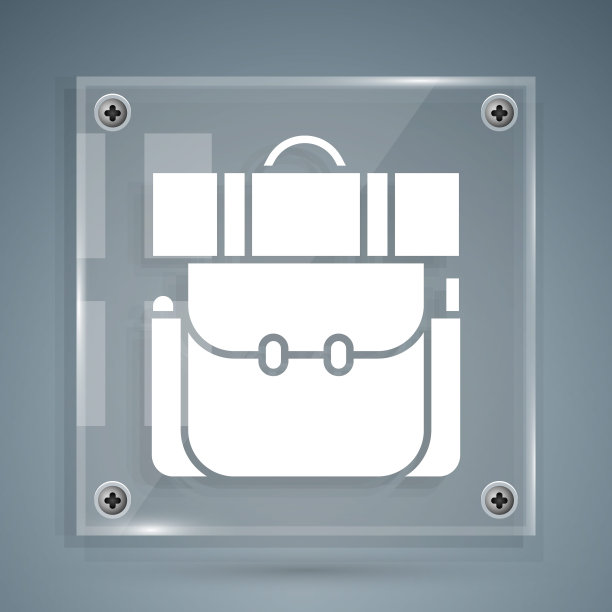 白色徒步背包图标孤立在灰色背景。野营和登山背包。方形玻璃面板。矢量图图片下载