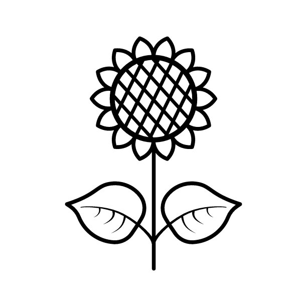 向日葵与叶子线图标孤立的白色背景。向量花卉插图。夏天植物概念。用于切割，剪贴，印刷，字母，纹身，衬衫设计。图片下载