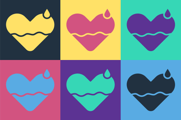 波普艺术心脏治疗图标孤立的颜色背景。矢量图图片下载