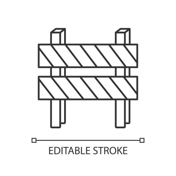 道路障碍像素完美线性图标。高速公路上的条纹街区。死胡同的迹象。细线可定制的插图。轮廓的象征。矢量孤立轮廓绘制。可编辑的中风图片下载