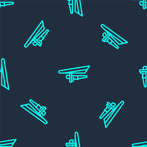 绿色线悬挂滑翔机图标隔离无缝模式在蓝色背景。极限运动。矢量图图片下载