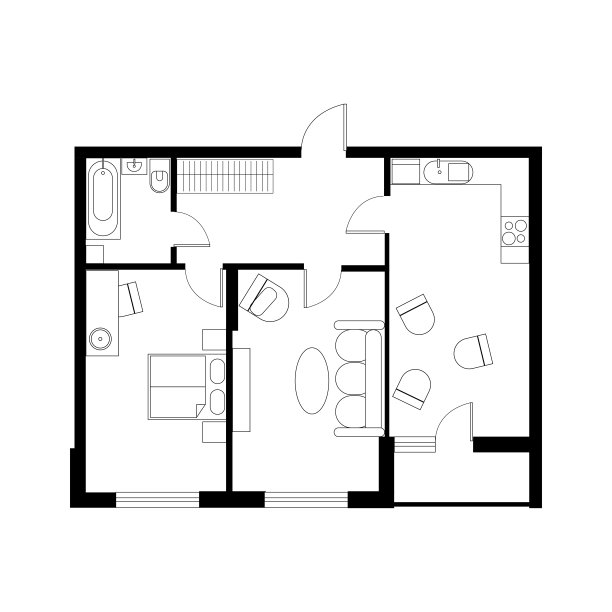 矢量插图。建筑师设计的带有家具的建筑。平面设计图片下载