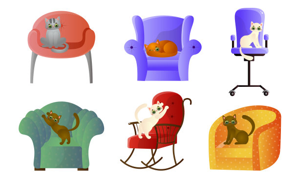 彩色的家猫放松和锋利的爪子在扶手椅和教练图片下载