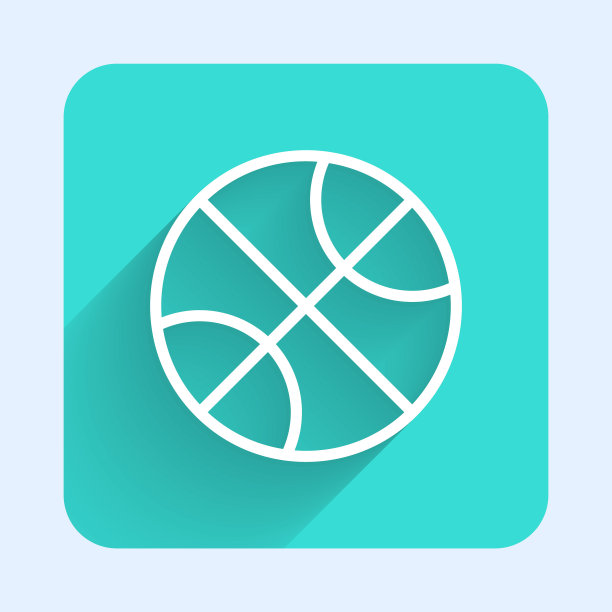 白线篮球图标孤立与长影子。运动的象征。绿色广场按钮。矢量图图片下载