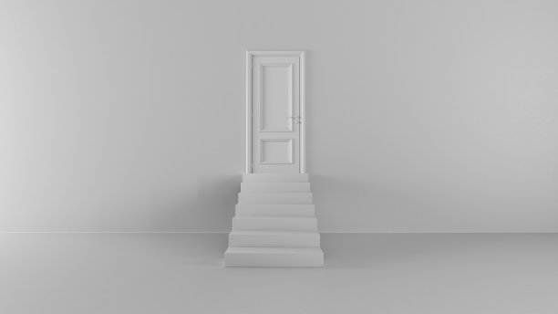 3d渲染门与步骤在一个明亮的房间图片下载