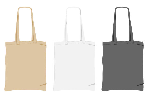 帆布袋矢量模拟设置孤立的白色背景。图片下载