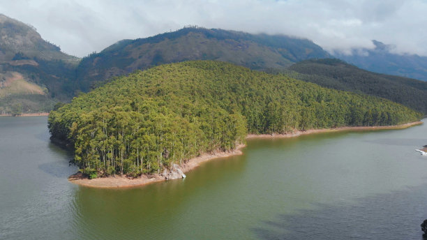 鸟瞰图美丽的自然与山和山Mattupetty湖。喀拉拉邦。在慕那尔市附近图片下载