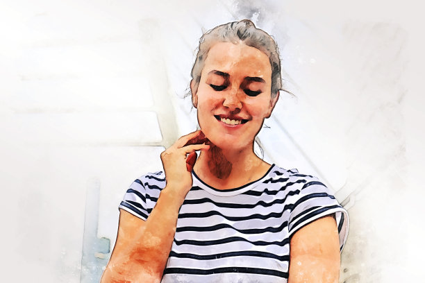 抽象的幸福少女背包和旅游城市的水彩插画画的背景。图片下载