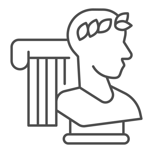 希腊雕塑和柱细线图标，回到学校的概念，纪念碑和柱标志在白色的背景，复古的古希腊元素图标在轮廓风格的移动。矢量图形。图片下载