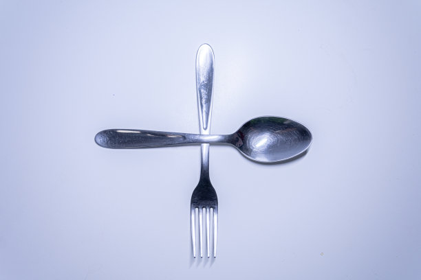 勺子和叉子在白色的背景下图片下载