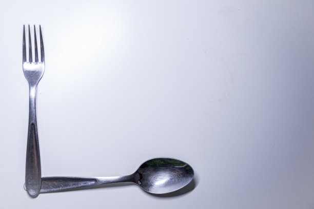 勺子和叉子在白色的背景下图片下载