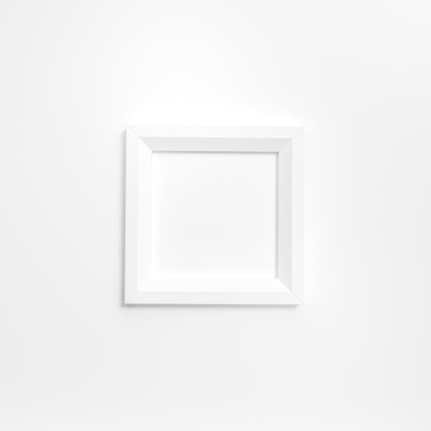 白色背景上的白色框架3d渲染。3d插图现代画框，空白的白色边框框，空白的画框在白色墙壁模板最小的概念。图片下载