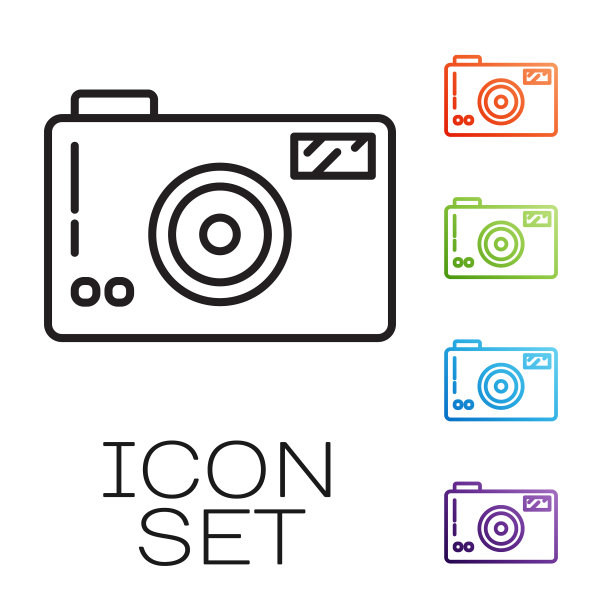 黑线照片相机图标孤立在白色图片下载