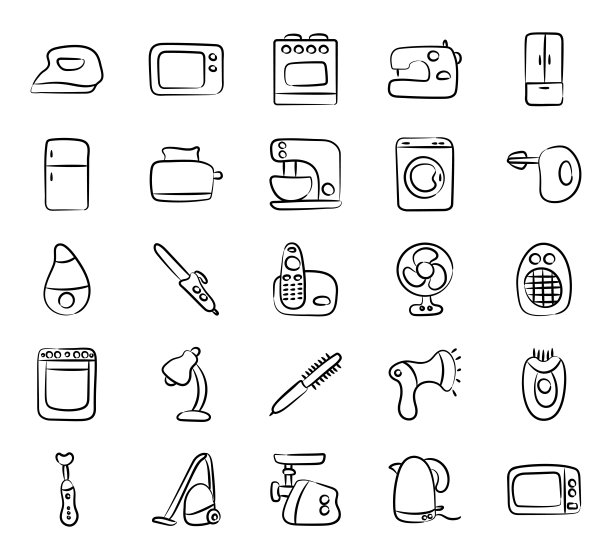 电子和家用电器在现代涂鸦风格包图片下载