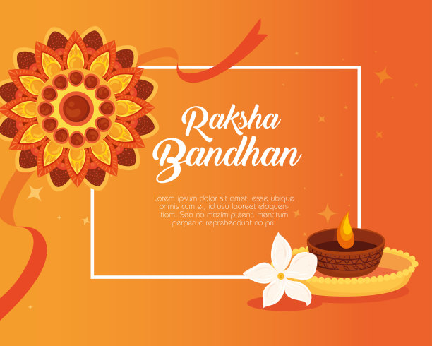 贺卡装饰rakhi和蜡烛为raksha bandhan，印度节日为兄弟姐妹团结庆祝图片下载