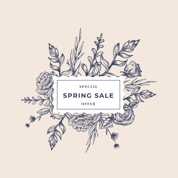 春季销售抽象植物方标签图片下载