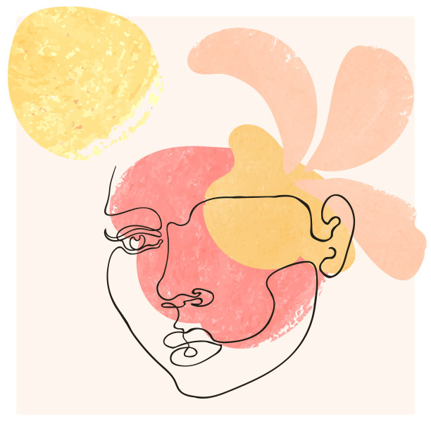 在花卉背景上的女人脸的轮廓插图图片下载