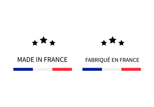 法国制造和Fabrique en France标签(英语和法语)。质量标记矢量图标。适用于商标设计、标签、徽章、贴纸、徽章、产品包装等图片下载